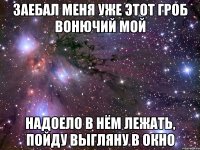 заебал меня уже этот гроб вонючий мой надоело в нём лежать, пойду выгляну в окно