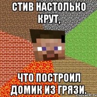 стив настолько крут, что построил домик из грязи.