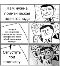 Нам нужна политическая идея господа Посадить оппозиционера Навального на 5 лет со штрафом 500 тысяч рублей, арестовать в зале суда Отпустить под подписку