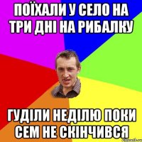 поїхали у село на три дні на рибалку гуділи неділю поки сем не скінчився