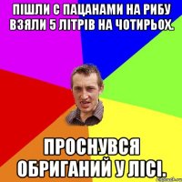 пішли с пацанами на рибу взяли 5 літрів на чотирьох. проснувся обриганий у лісі.