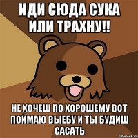 иди сюда сука или трахну!! не хочеш по хорошему вот поймаю выебу и ты будиш сасать