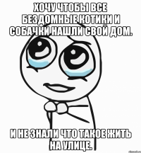 хочу чтобы все бездомные котики и собачки нашли свой дом. и не знали что такое жить на улице.