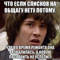 что если списков на общагу нету потому, что во время ремонта она развалилась, а новую построить не успели!?