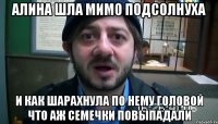 алина шла мимо подсолнуха и как шарахнула по нему головой что аж семечки повыпадали