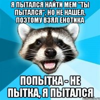 я пытался найти мем "ты пытался", но не нашел, поэтому взял енотика попытка - не пытка, я пытался