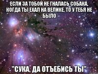 если за тобой не гналась собака, когда ты ехал на велике, то у тебя не было "сука, да отъебись ты"