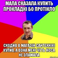 мала сказала купить прокладкi бо протiкло сходив в магазiн сантехнiкi купив, а вона менi чуть носа не зламала