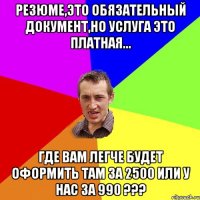 резюме,это обязательный документ,но услуга это платная... где вам легче будет оформить там за 2500 или у нас за 990 ???