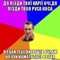 до пізди твої карії очі,до пізди твоя руса коса я єбав тебе витріщів очі,аж на хуй наматалась трава