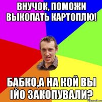 внучок, поможи выкопать картоплю! бабко,а на кой вы ійо закопували?