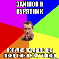 зайшов в курятник получив пездюль від півня, їбав я в рот ті яйця