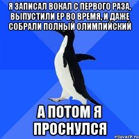 я записал вокал с первого раза, выпустили ep во время, и даже собрали полный олимпийский а потом я проснулся