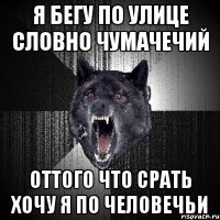 я бегу по улице словно чумачечий оттого что срать хочу я по человечьи