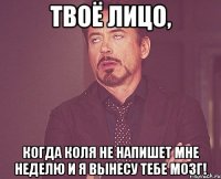 твоё лицо, когда коля не напишет мне неделю и я вынесу тебе мозг!