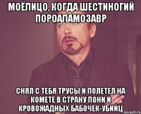 моёлицо, когда шестиногий пороаламозавр снял с тебя трусы и полетел на комете в страну пони и кровожадных бабочек-убийц