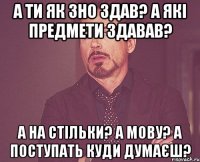 а ти як зно здав? а які предмети здавав? а на стільки? а мову? а поступать куди думаєш?