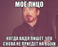 моё лицо когда вадя пишет, что снова не приедет на выхи