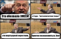 Эта обозвала ЗМЕЁЙ! оттуда - "интеллигентная тварь!" эти мартышкой окрестили, Приятно познакомиться, бля!