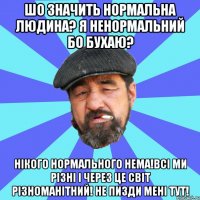 шо значить нормальна людина? я ненормальний бо бухаю? нікого нормального нема!всі ми різні і через це світ різноманітний! не пизди мені тут!