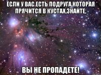 если у вас есть подруга,которая прячится в кустах,знайте, вы не пропадете!