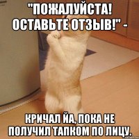 "пожалуйста! оставьте отзыв!" - кричал йа, пока не получил тапком по лицу.