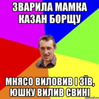 зварила мамка казан борщу мнясо виловив і зїв, юшку вилив свині