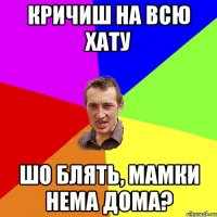 кричиш на всю хату шо блять, мамки нема дома?