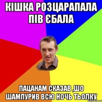 кiшка розцарапала пiв єбала пацанам сказав ,шо шампурив всю ночь тьолку