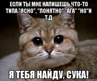 если ты мне напишешь что-то типа "ясно", "понятно" "ага" "но"и т.д я тебя найду, сука!