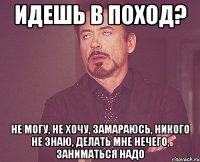 идешь в поход? не могу, не хочу, замараюсь, никого не знаю, делать мне нечего, заниматься надо