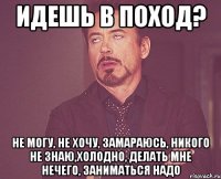 идешь в поход? не могу, не хочу, замараюсь, никого не знаю,холодно, делать мне нечего, заниматься надо