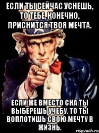 если ты сейчас уснешь, то тебе, конечно, приснится твоя мечта. если же вместо сна ты выберешь учебу, то ты воплотишь свою мечту в жизнь.