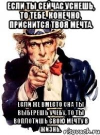 если ты сейчас уснешь, то тебе, конечно, приснится твоя мечта. если же вместо сна ты выберешь учебу, то ты воплотишь свою мечту в жизнь.