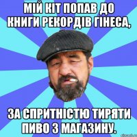 мій кіт попав до книги рекордів гінеса, за спритністю тиряти пиво з магазину.