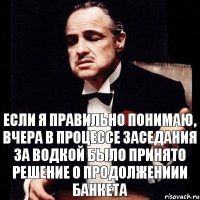 Если я правильно понимаю, вчера в процессе заседания за водкой было принято решение о продолжениии банкета