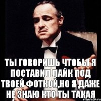 Ты говоришь чтобы я поставил лайк под твоей фоткой,но я даже не знаю кто ты такая