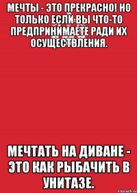 мечты - это прекрасно! но только если вы что-то предпринимаете ради их осуществления. мечтать на диване - это как рыбачить в унитазе.