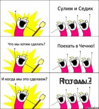 Кто мы? Сулим и Седик Что мы хотим сделать? Поехать в Чечню! И когда мы это сделаем? Потом..!