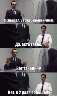 Я слышал, у тебя большой член. Да, есть такое. Вот такой??? Нет, в 2 раза больше!!!