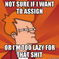 not sure if i want to assign or i'm too lazy for that shit