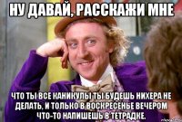 ну давай, расскажи мне что ты все каникулы ты будешь нихера не делать, и только в воскресенье вечером что-то напишешь в тетрадке.