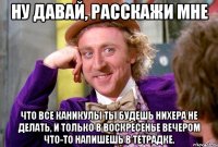 ну давай, расскажи мне что все каникулы ты будешь нихера не делать, и только в воскресенье вечером что-то напишешь в тетрадке.