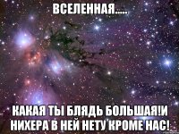 вселенная..... какая ты блядь большая!и нихера в ней нету кроме нас!