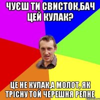 чуєш ти свисток,бач цей кулак? це не кулак,а молот, як трісну той черешня репне