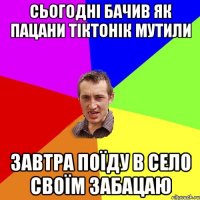 сьогодні бачив як пацани тіктонік мутили завтра поїду в село своїм забацаю