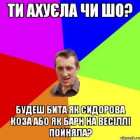 ти ахуєла чи шо? будеш бита як сидорова коза або як барн на весіллі пойняла?