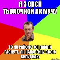 я з свєй тьолочкой як мучу то на районє усі лампи гаснуть як канарейку свою випускаю