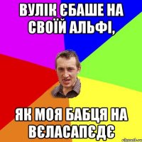 вулік єбаше на своїй альфі, як моя бабця на вєласапєдє