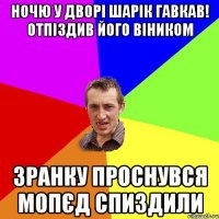 ночю у дворі шарік гавкав! отпіздив його віником зранку проснувся мопєд спиздили